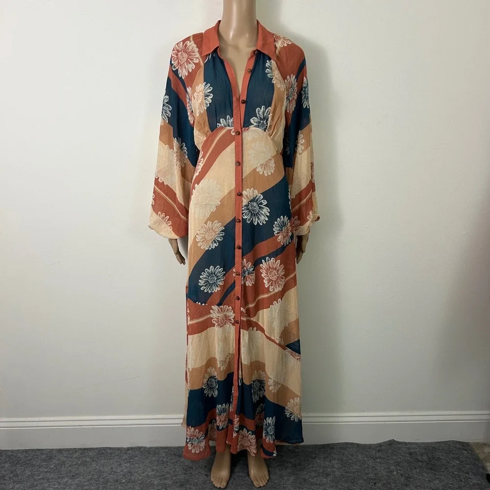 NWT Free People Daria Retro Maxi Shirt Dress XS